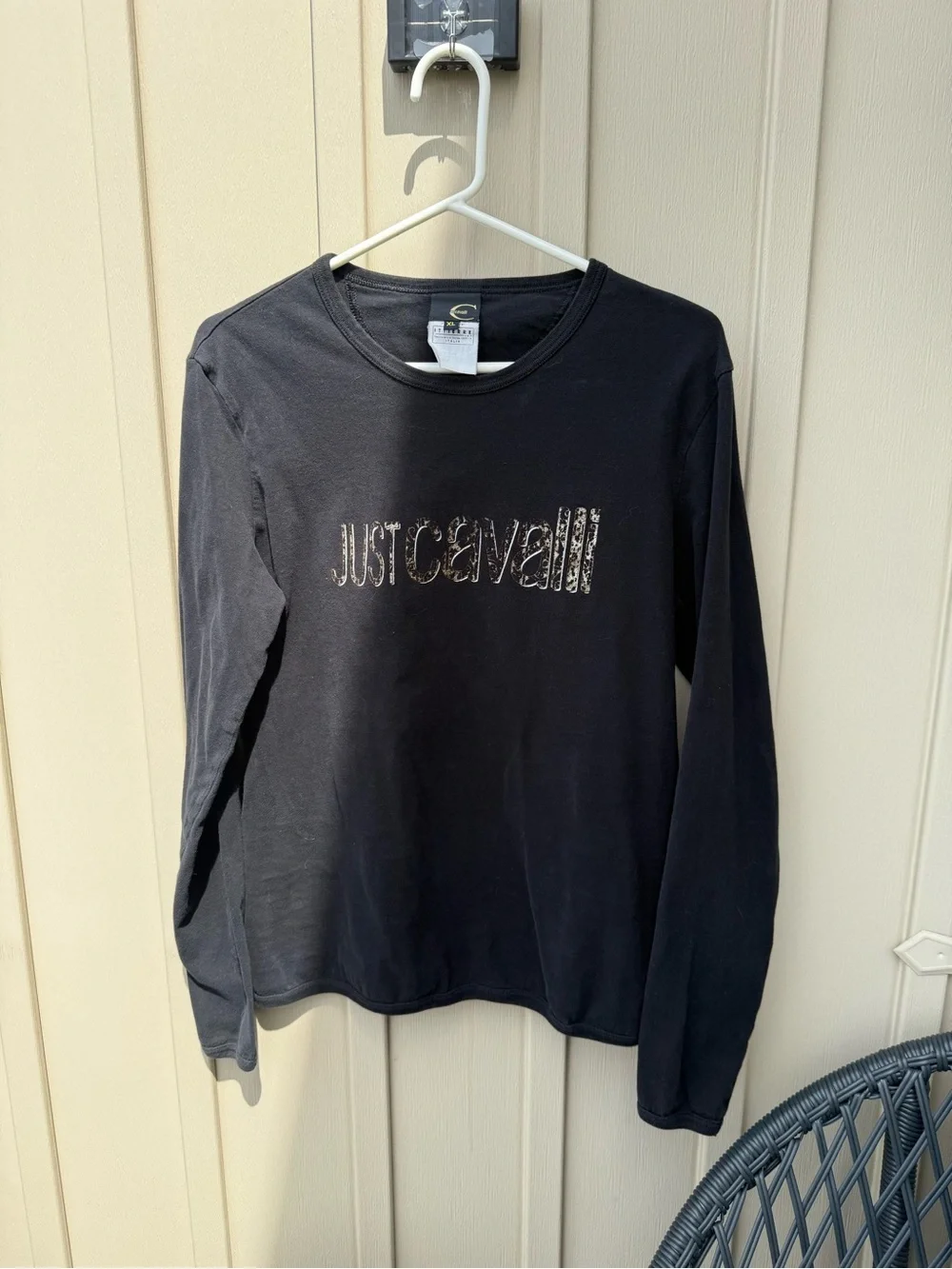 Just Cavalli Black Cotton Stretch Long Sleeve Logo Tee XL - Picture 1 of 5